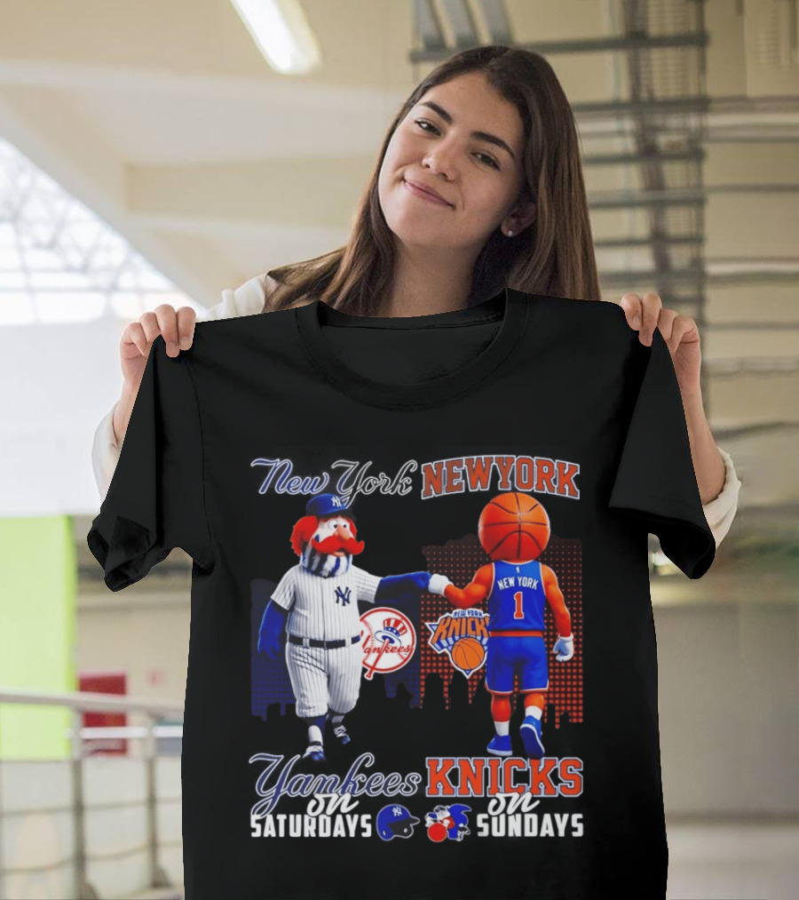 New York Yankees Saturdays Vs Knicks Sundays Yankees Knicks Mascots Baseball Basketball T-Shirt