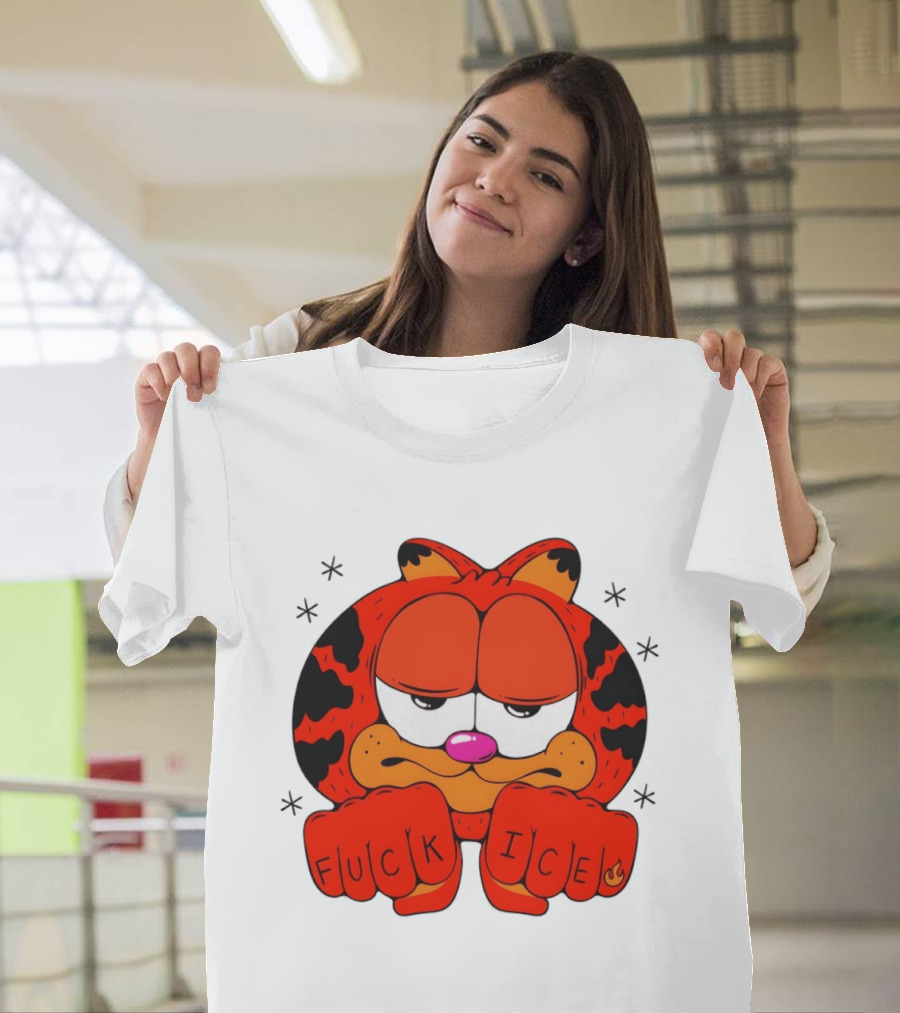 Orange Cat Garfield Meme Fuck Ice Hand Tattoos T-Shirt