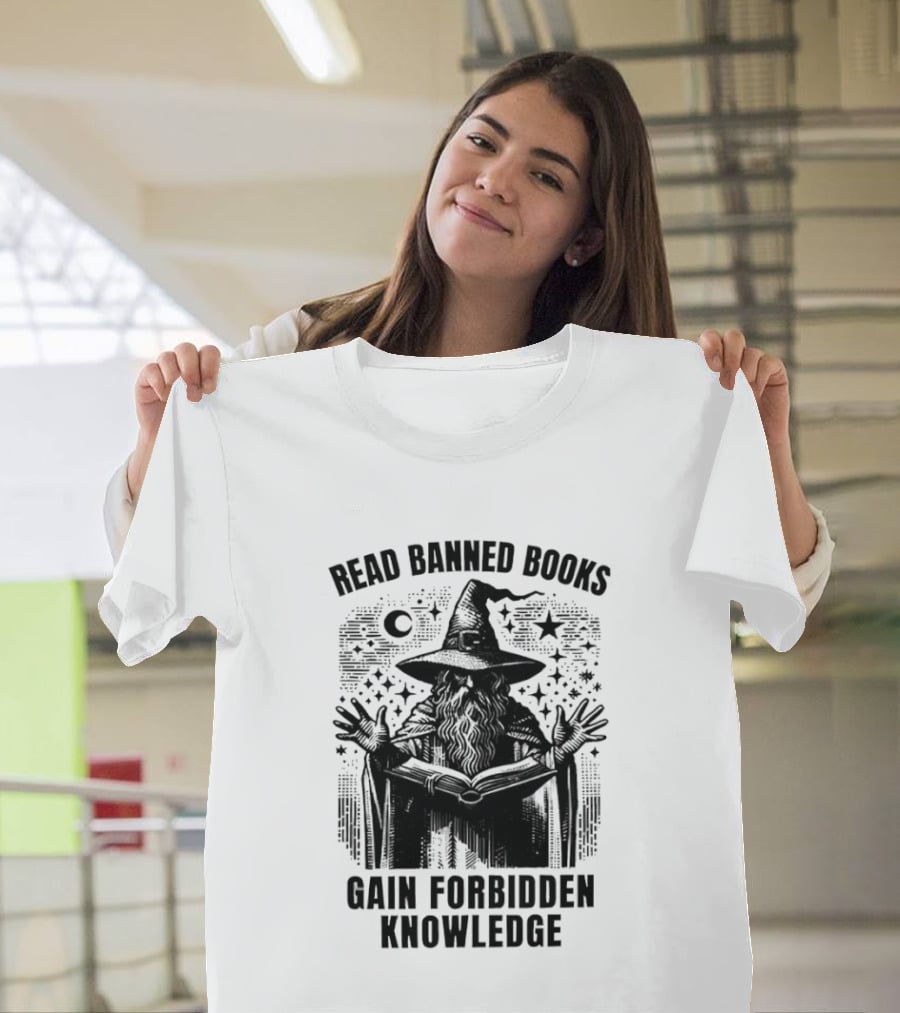 Read Banned Books Witch Hat Starry Night Gain Forbidden Knowledge T-Shirt