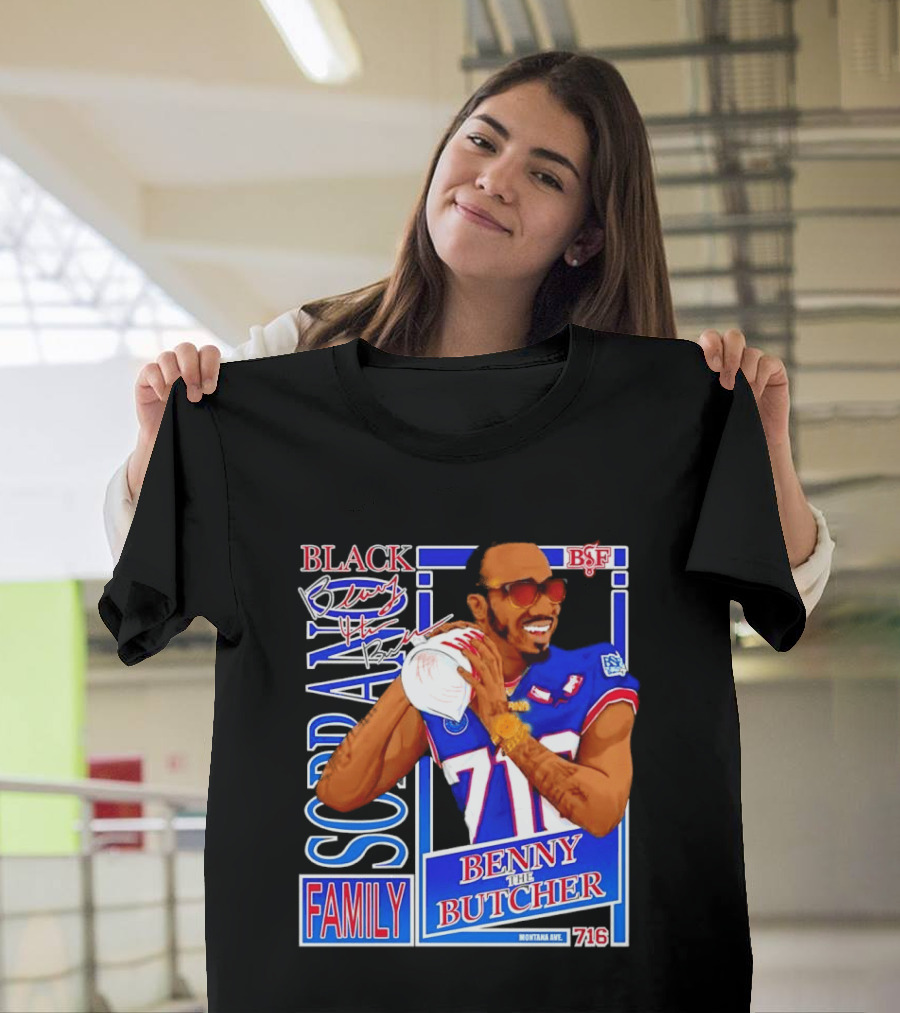 Benny The Butcher Black Soprano Family Buffalo Bills 716 Montana Ave T-Shirt