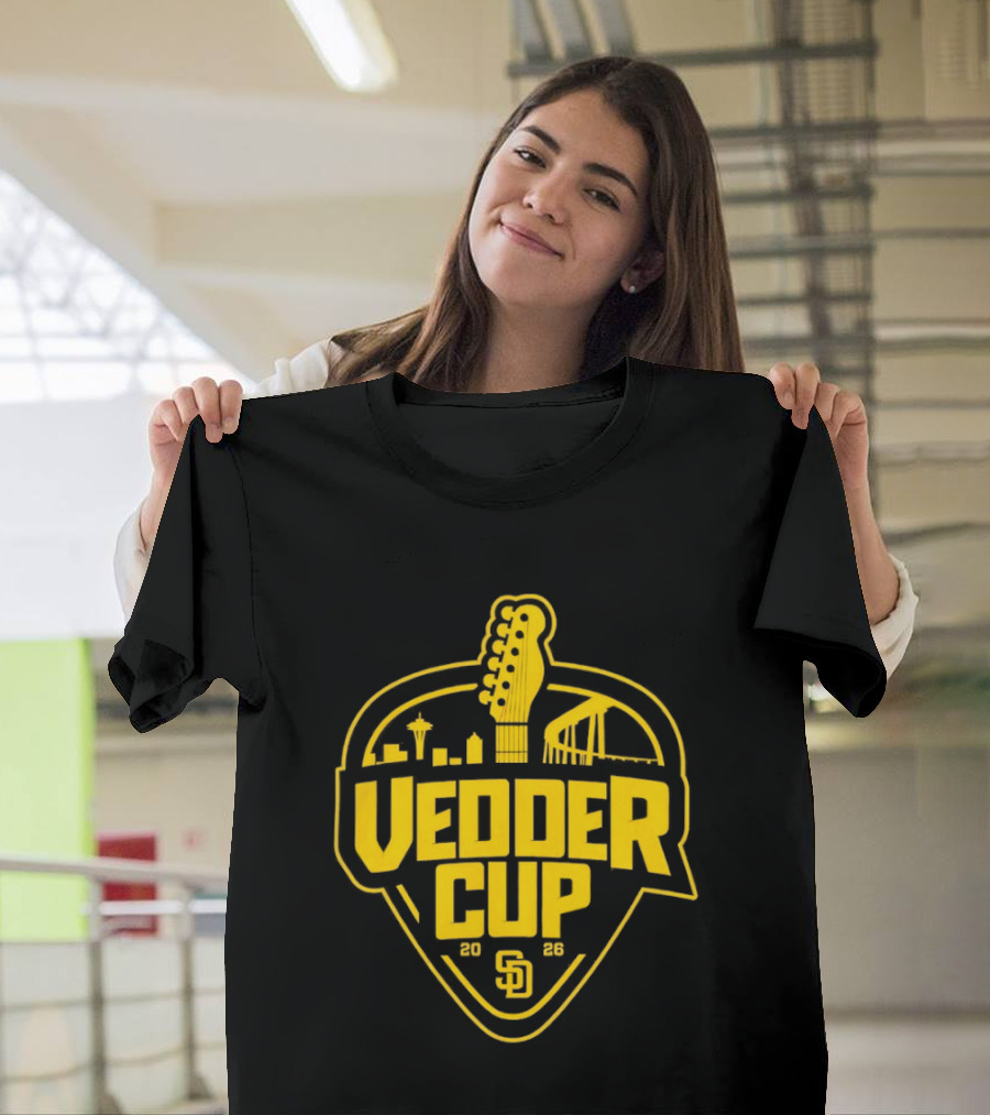 San Diego Padres 2026 Vedder Cup SD Baseball Event City Skyline Guitar T-Shirt