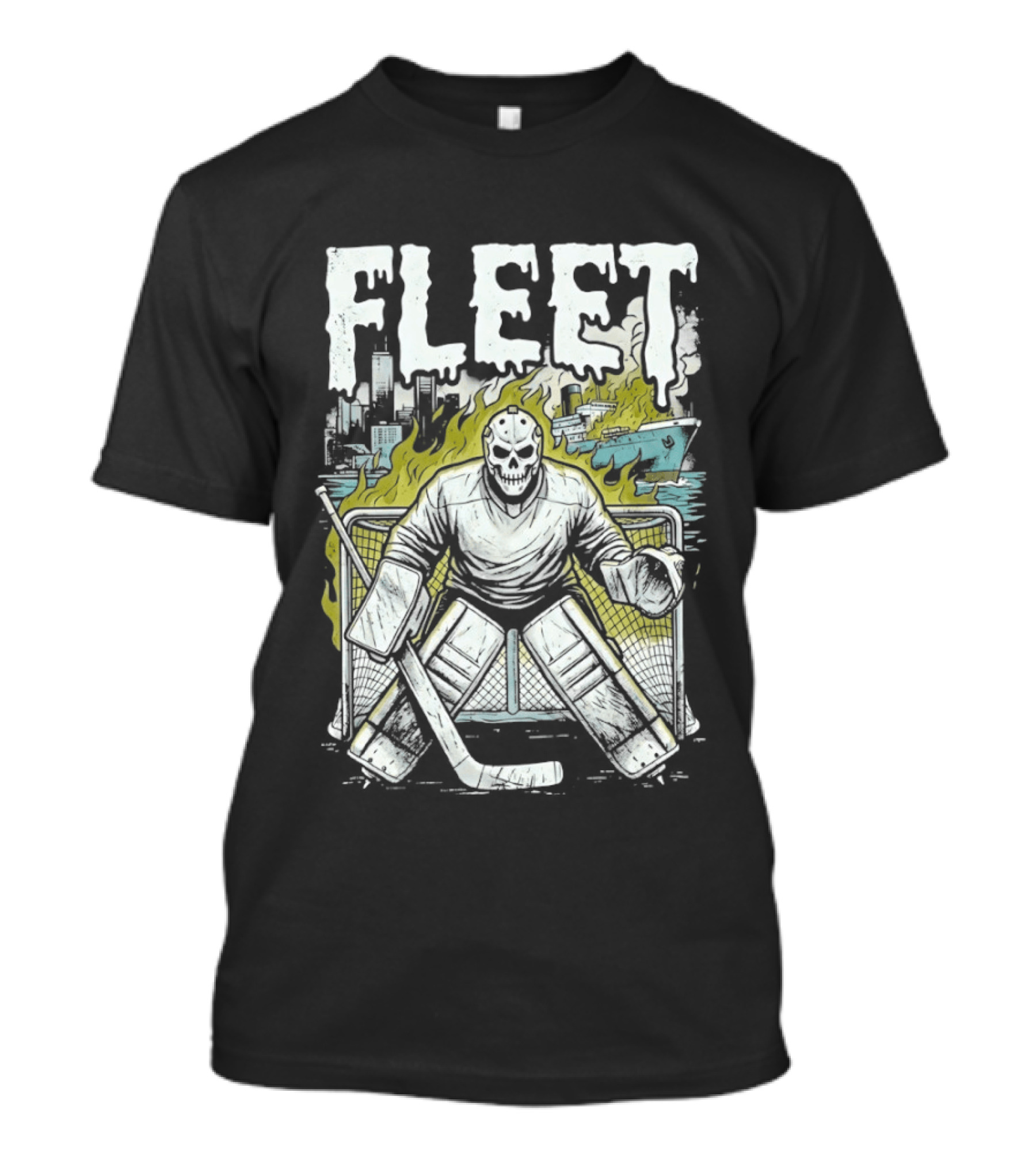 Boston Fleet Hockey Skull Goalie Flames T-Shirt