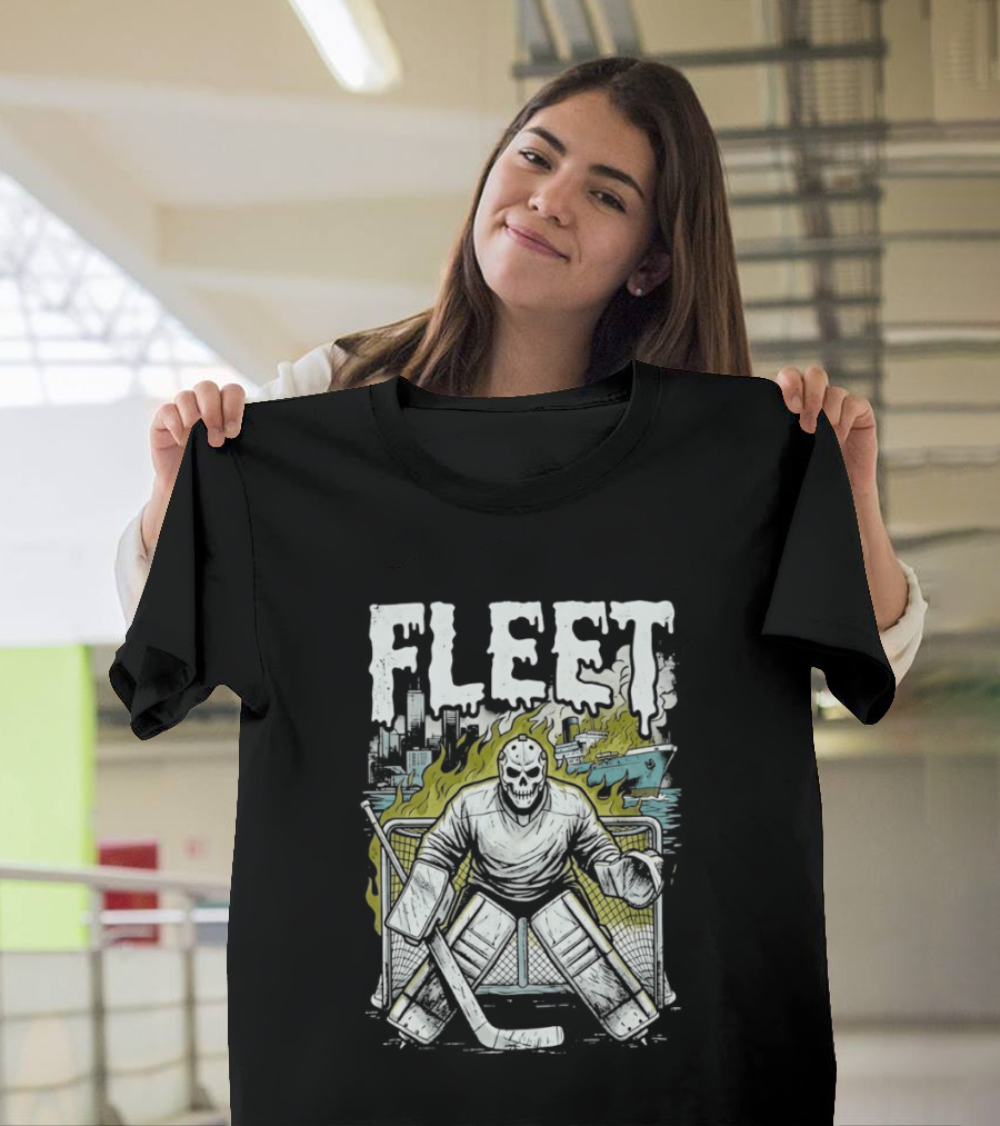 Boston Fleet Hockey Skull Goalie Flames T-Shirt