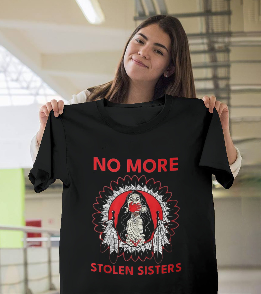 No More Stolen Sisters Awareness Symbol Empowerment Indigenous Rights Red Handprint Feather T-Shirt