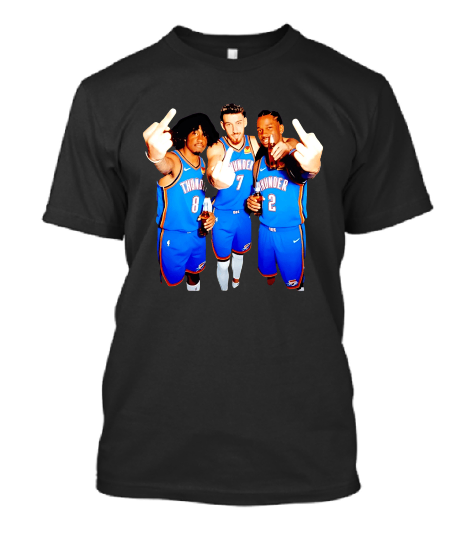 OKC Thunder Basketball Players With Beers And Middle Finger Gesture T-Shirt