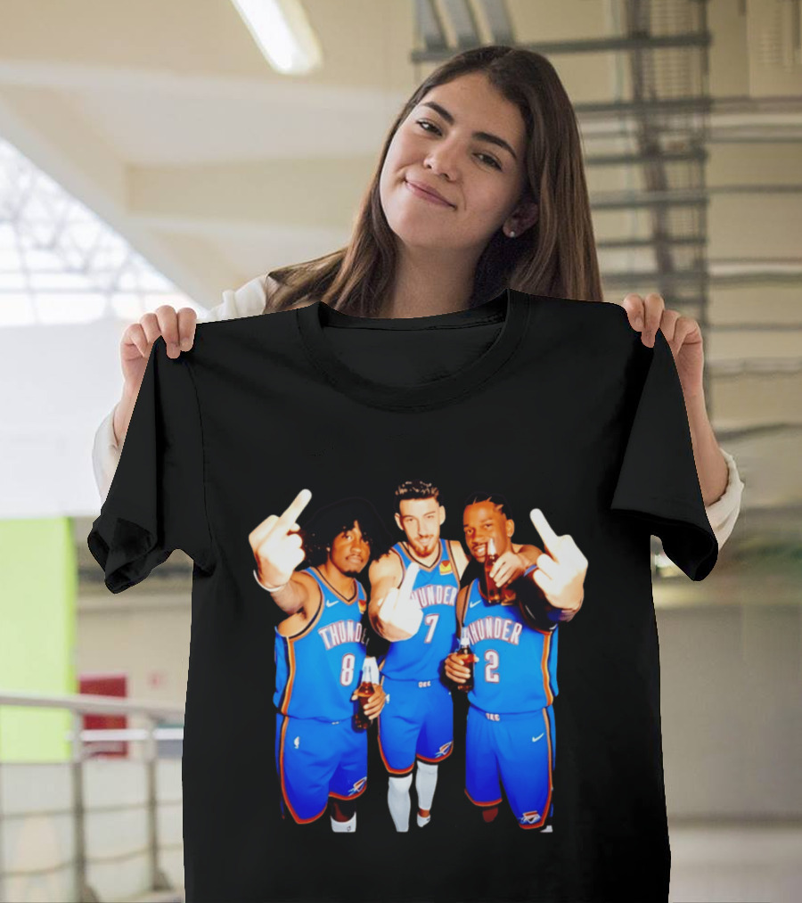 OKC Thunder Basketball Players With Beers And Middle Finger Gesture T-Shirt