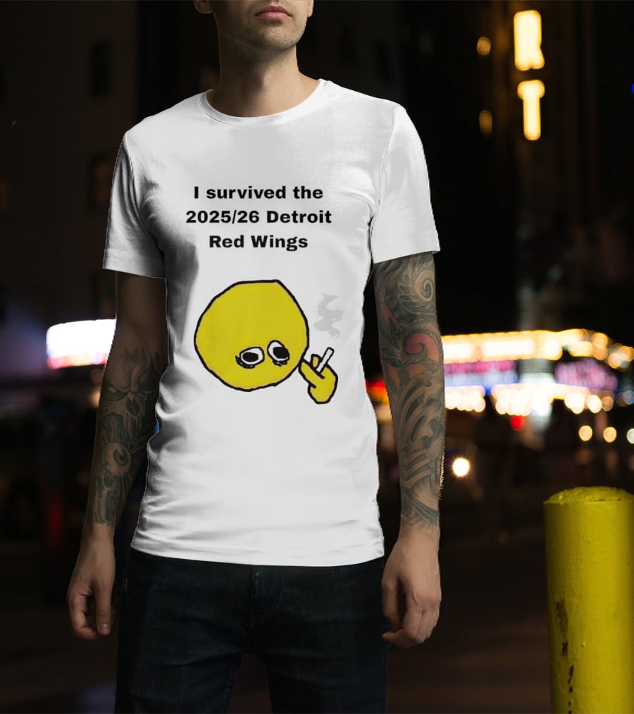 Smoking I Survived The 2025 26 Detroit Red Wings Yellow Face Smoking T-Shirt