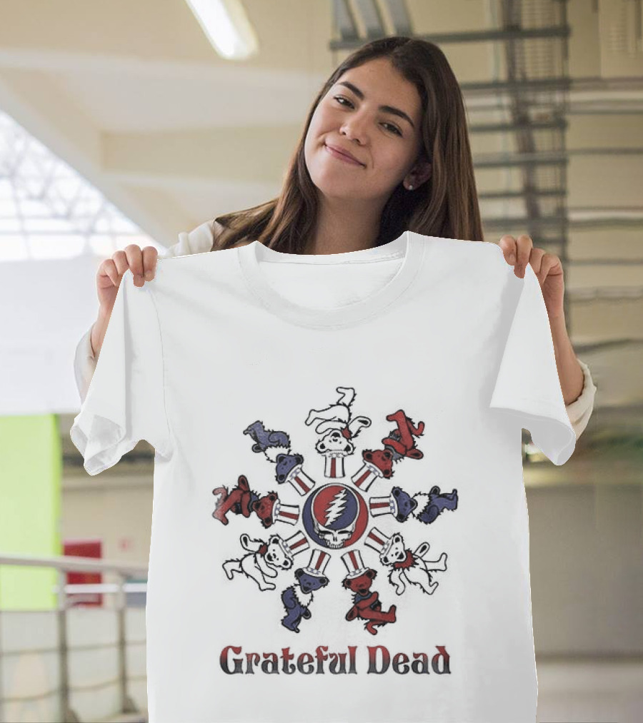 Grateful Dead Bears Dancing Around Steal Your Face Skull T-Shirt