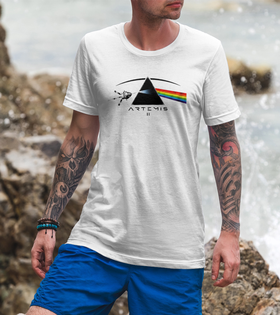 Artemis II Orion Space Program Dark Side Rainbow Triangle T-Shirt