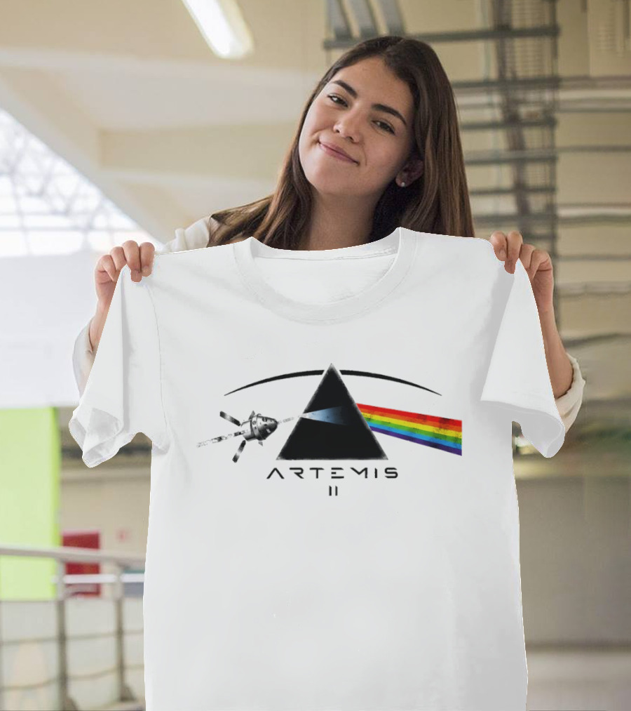 Artemis II Orion Space Program Dark Side Rainbow Triangle T-Shirt