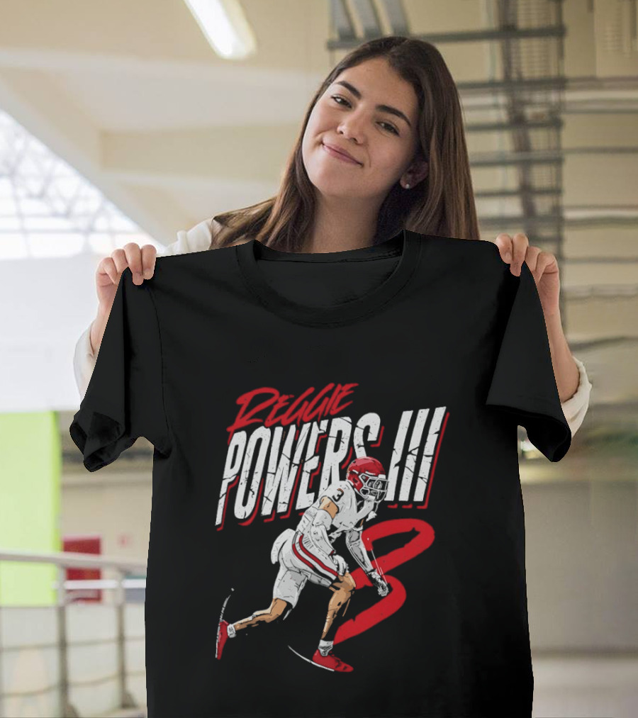 Reggie Powers III Football Athlete Red And White Action T-Shirt
