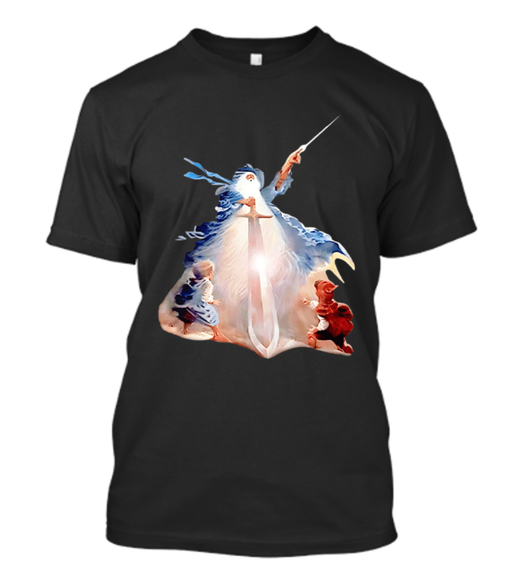 The Lord Of The Rings Gandalf And Hobbits Magic Sword Fantasy Scene T-Shirt