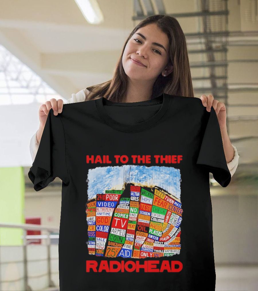 Radiohead Hail To The Thief Album Cover Colorful Text Collage 24HR TV 25 Aid T-Shirt