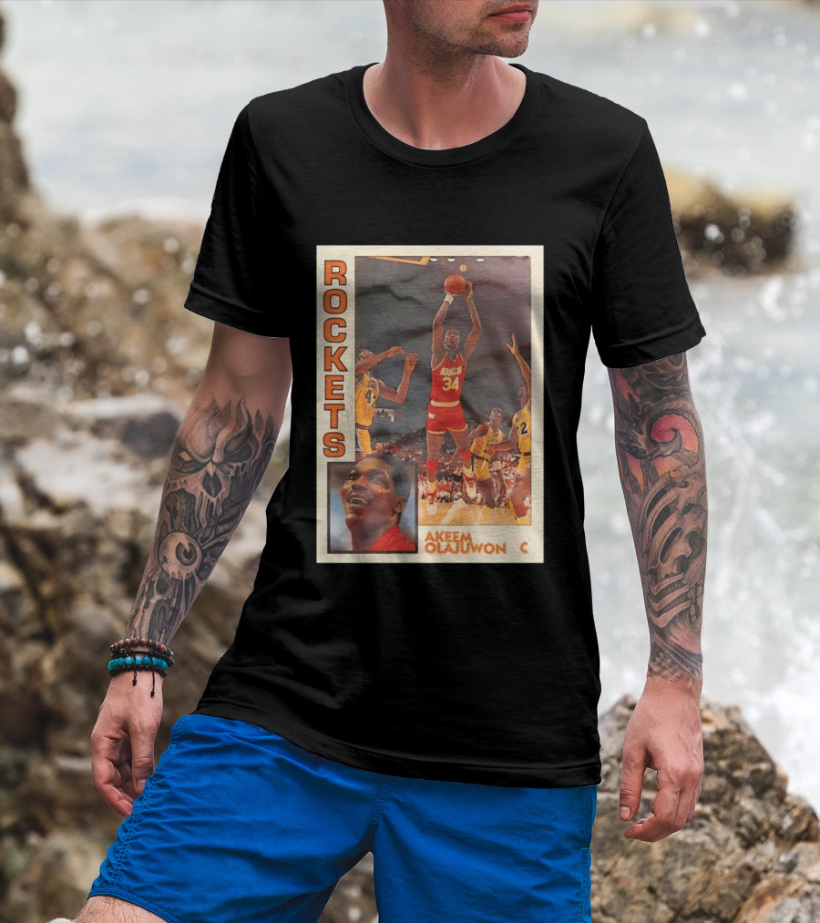 Hakeem Olajuwon Houston Rockets Vintage Basketball Card T-Shirt