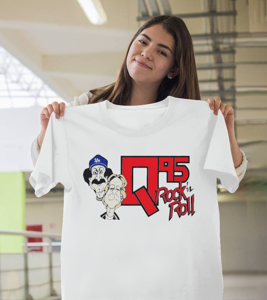 Q95 Rock 'n Roll Characters Wearing LA Dodgers Hat T-Shirt