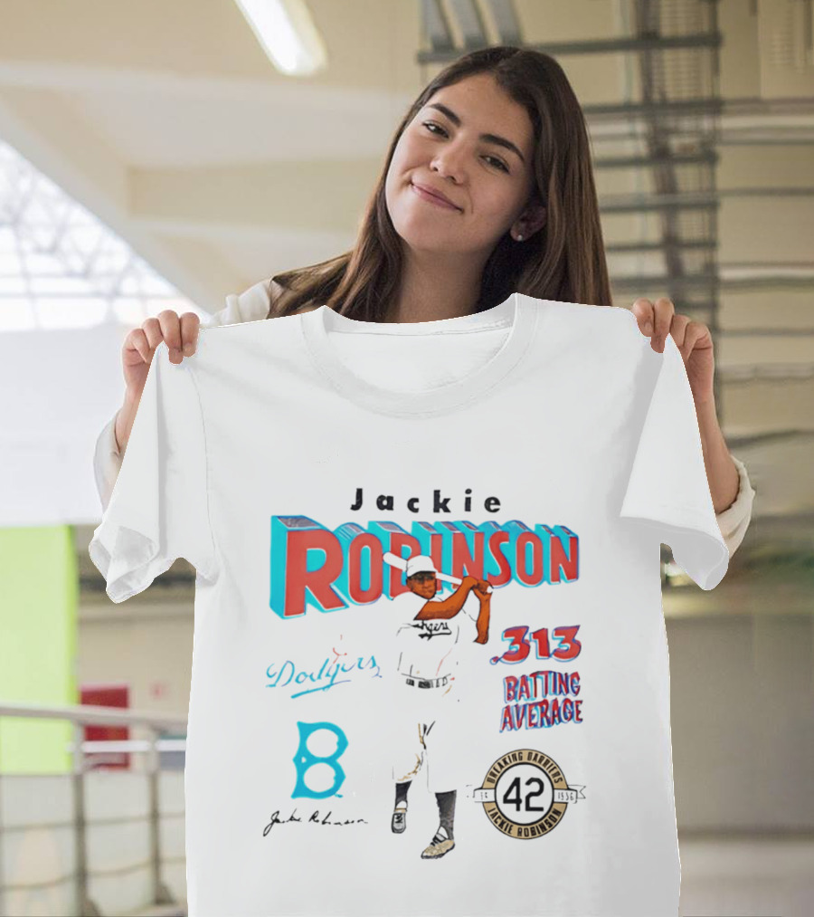 Jackie Robinson Dodgers Breaking Barriers 42 .313 Batting Average T-Shirt