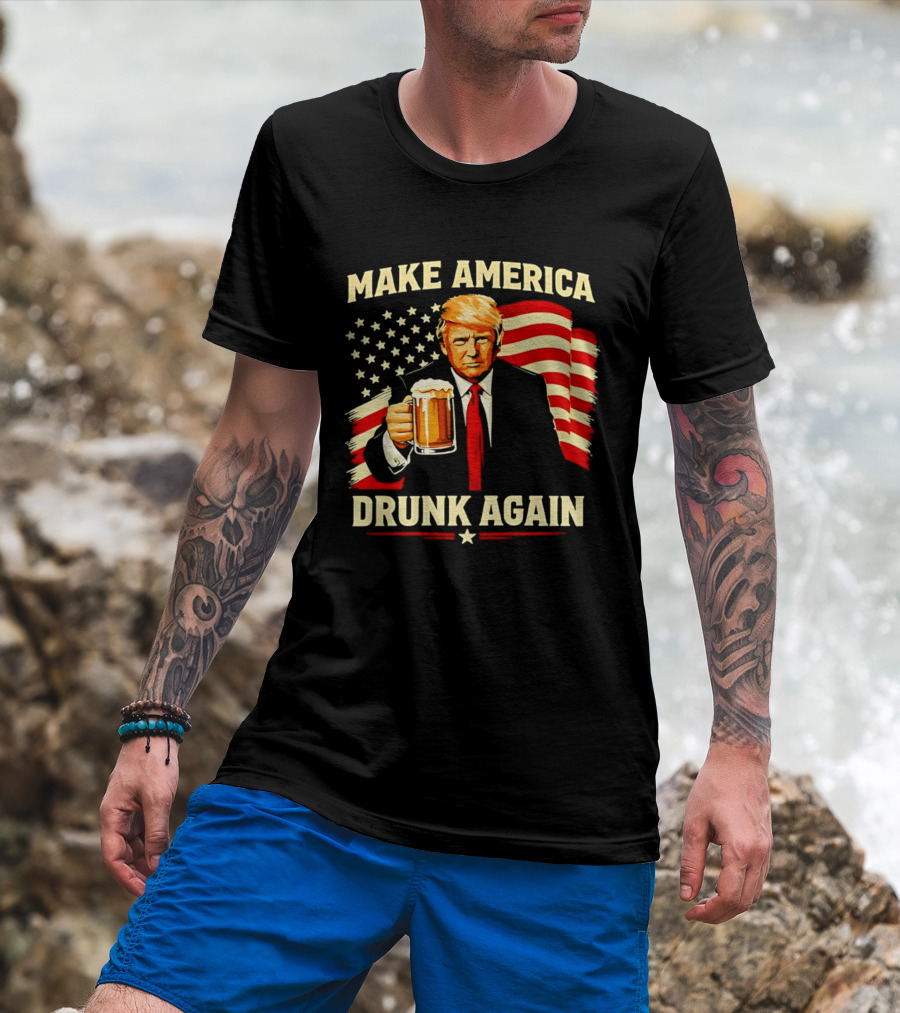 Patriotic Trump Make America Drunk Again Flag Beer T-Shirt
