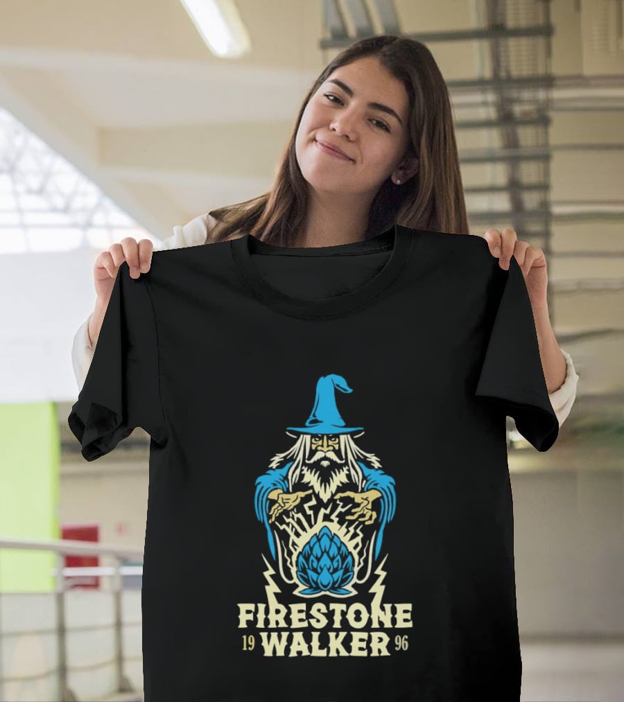 Firestone Walker 1996 Wizard Hat And Bearded Figure With Lightning Bolts T-Shirt