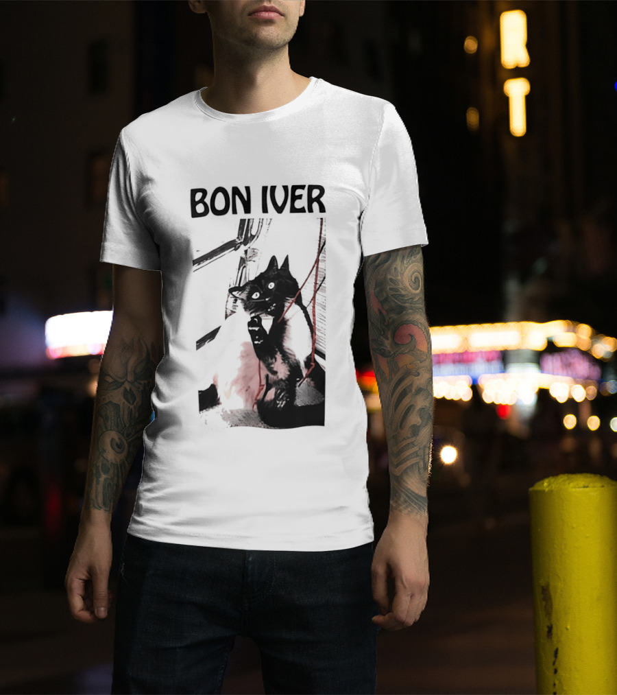 Bon Iver Cat With Guitar Image T-Shirt