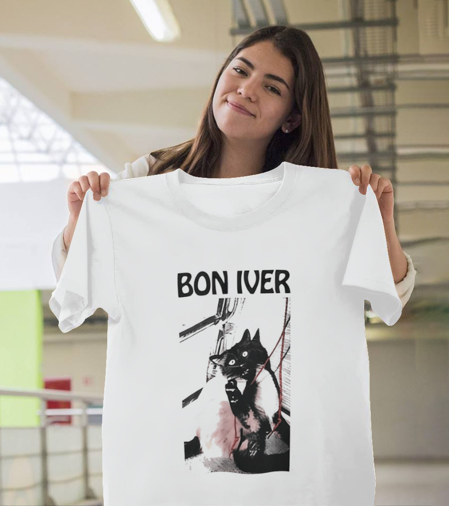 Bon Iver Cat With Guitar Image T-Shirt