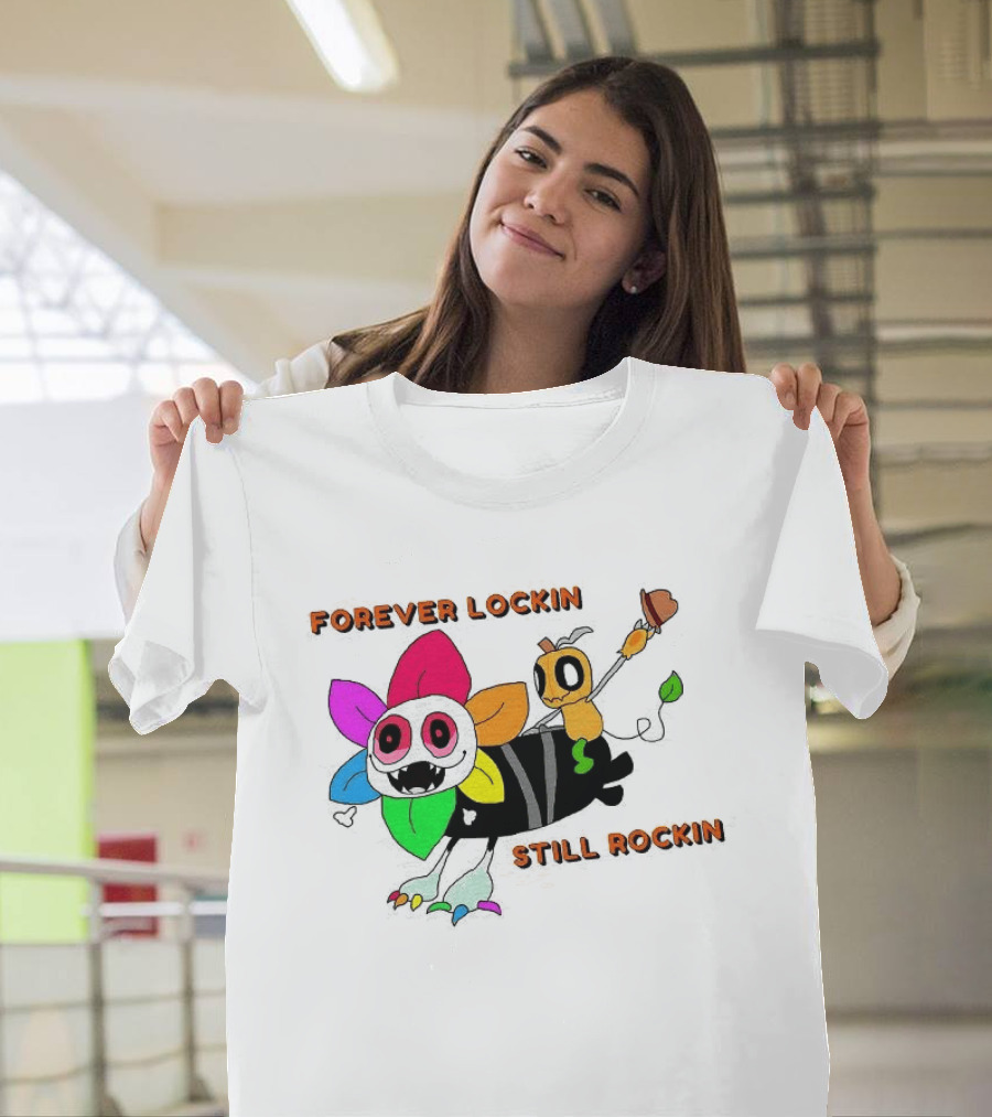 Forever Lockin Still Rockin Colorful Creature Toon T-Shirt