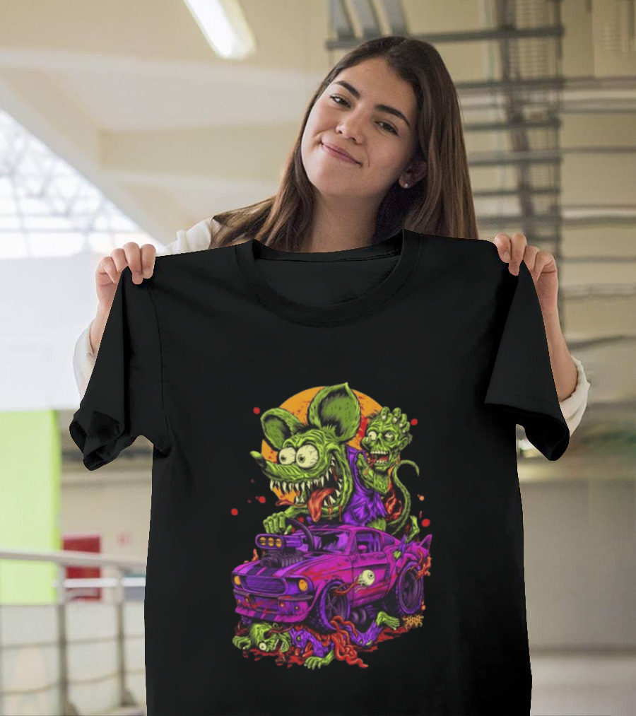 Rat Fink Vs Zombies Classic Monster Car Battle Vintage Horror T-Shirt