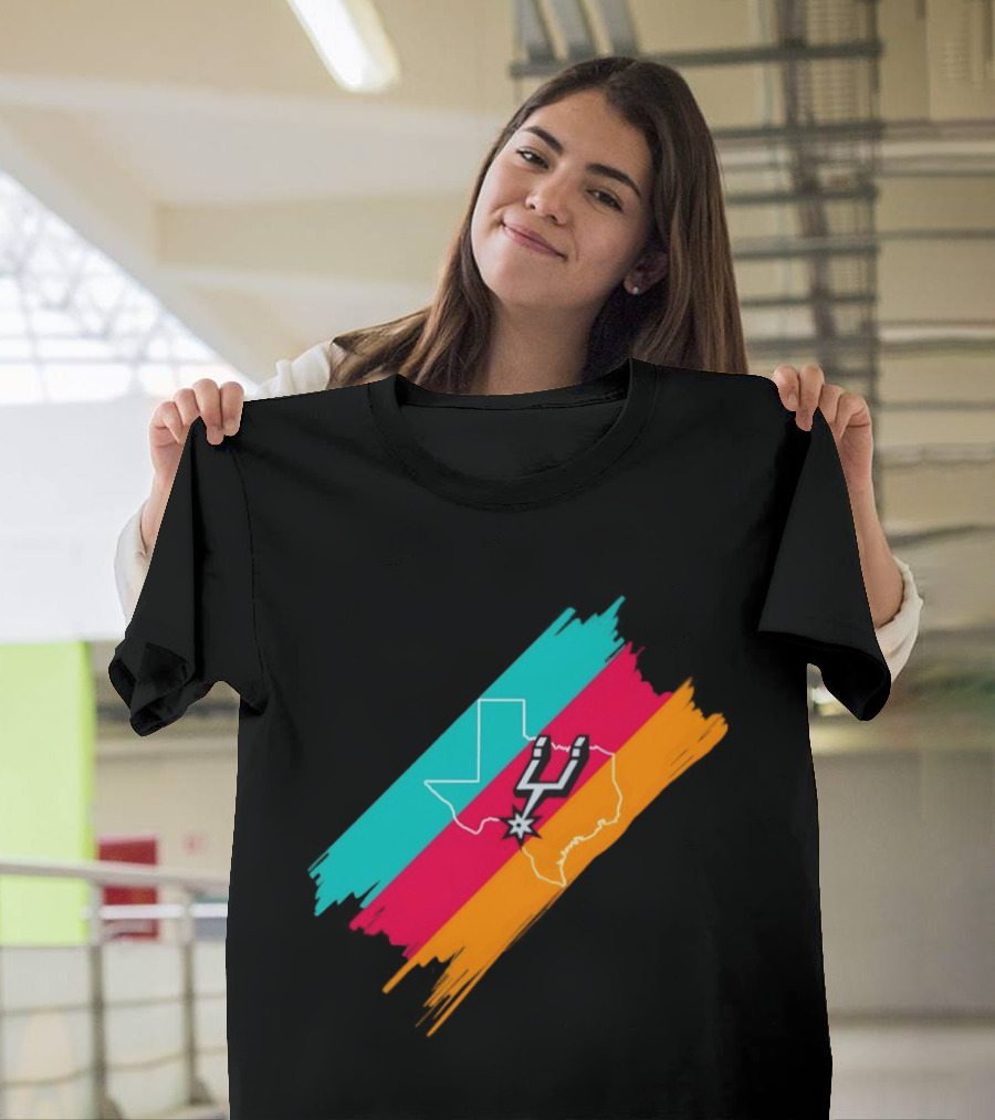San Antonio Spurs Texas Map Neon Colors 2026 NBA Basketball T-Shirt
