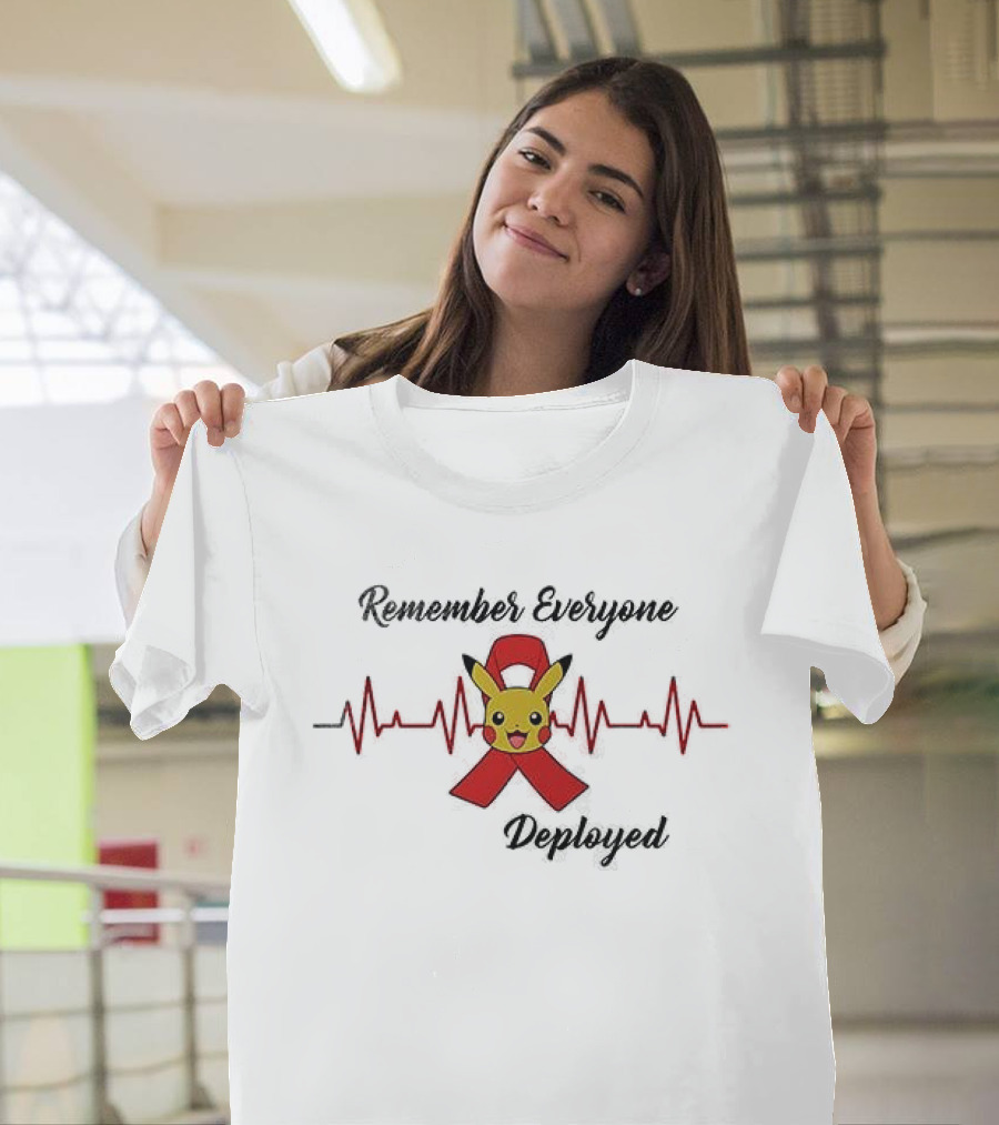 Pikachu Remember Everyone Deployed Support Ribbon Red T-Shirt