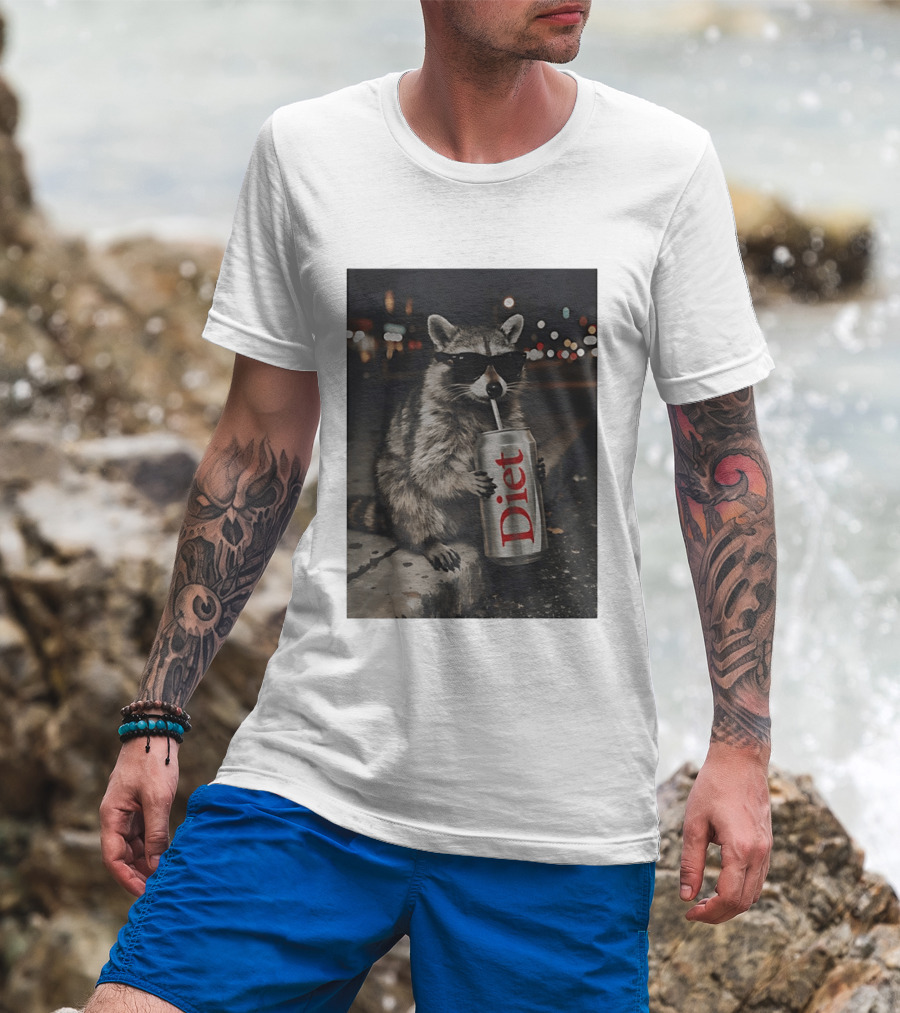 Raccoons Diet Soda Gen Z Dank Meme Raccoon With Sunglasses And Soda Can T-Shirt