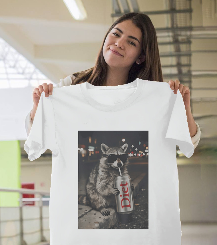 Raccoons Diet Soda Gen Z Dank Meme Raccoon With Sunglasses And Soda Can T-Shirt