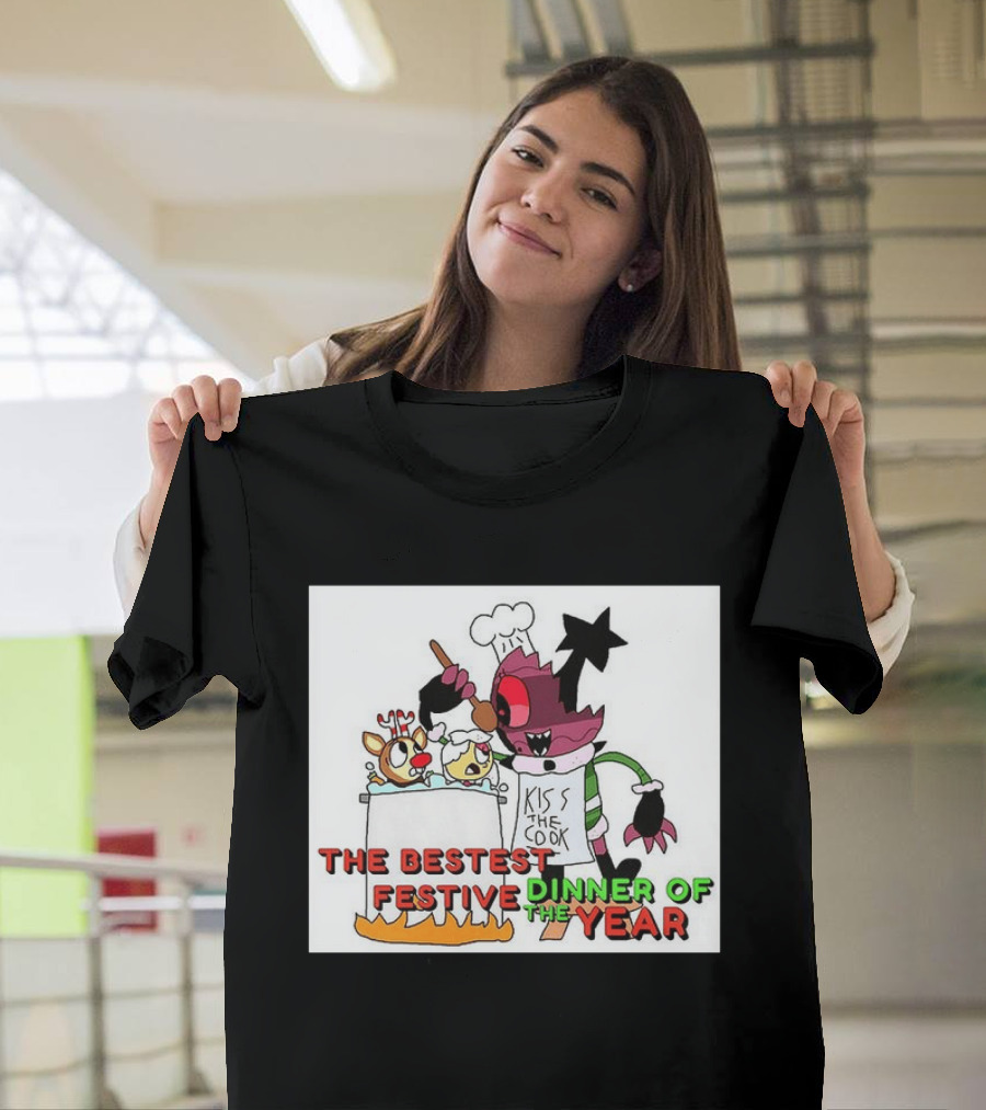 The Bestest Festive Dinner Of The Year Kiss The Cook Chef Monster Reindeer Cooking T-Shirt