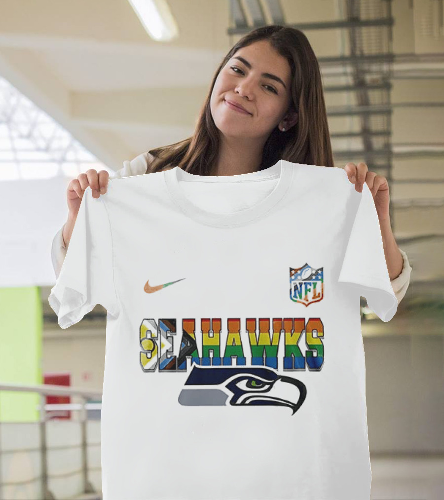 Seattle Seahawks Rainbow Pride NFL Peanuts Collaboration Snoopy Nike T-Shirt