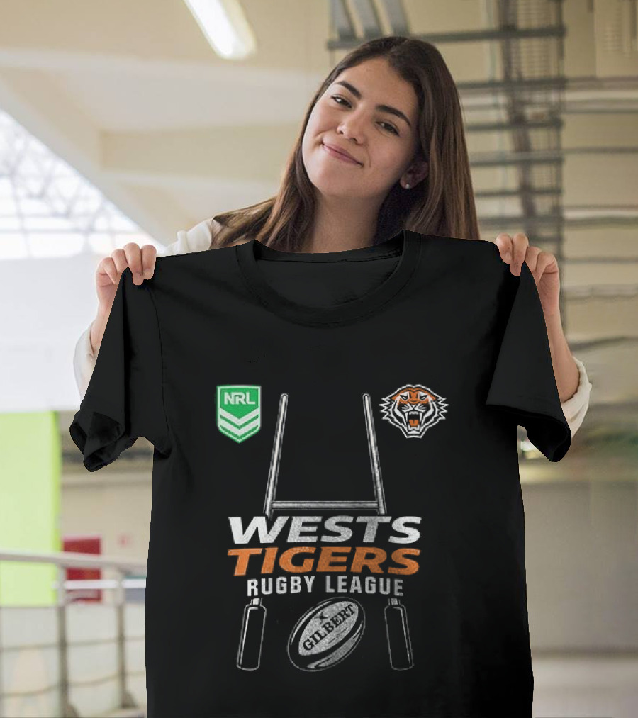Wests Tigers Rugby League NRL X Motor Harley Davidson Skeleton Gilbert Rugby Ball T-Shirt