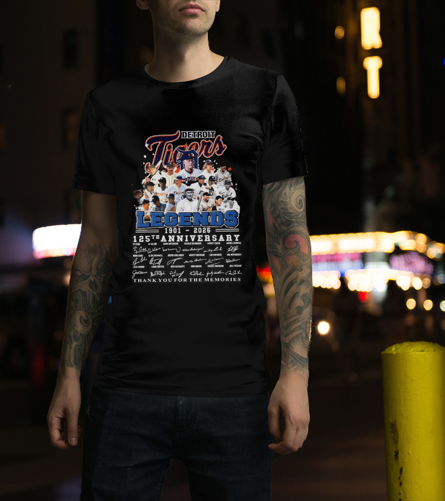 Detroit Tigers Legends 1901 2026 125th Anniversary Thank You For The Memories T-Shirt