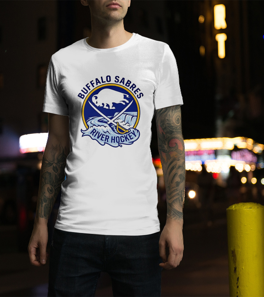 Buffalo Sabres River Hockey White Buffalo And Swords T-Shirt