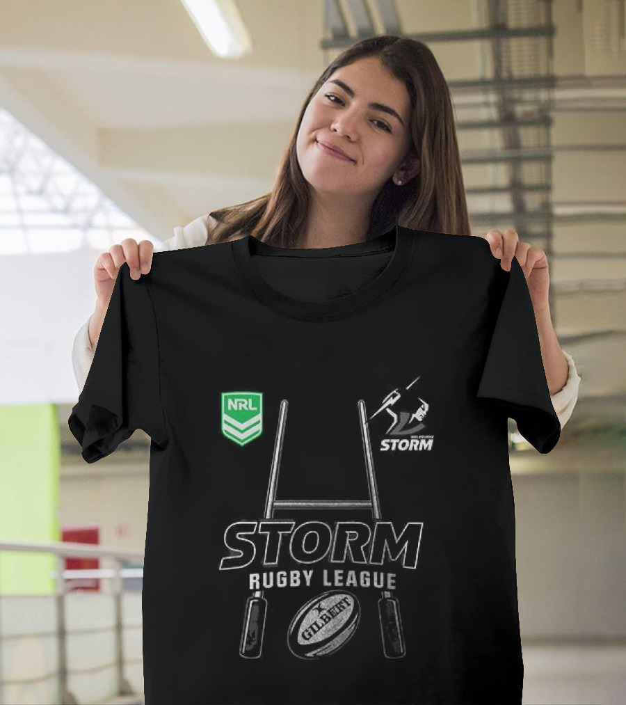 Melbourne Storm Rugby League NRL X Harley Davidson Skeleton Rugby Ball T-Shirt