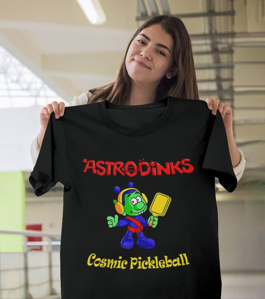 Astrodinks Cosmic Pickleball Alien With Paddle T-Shirt