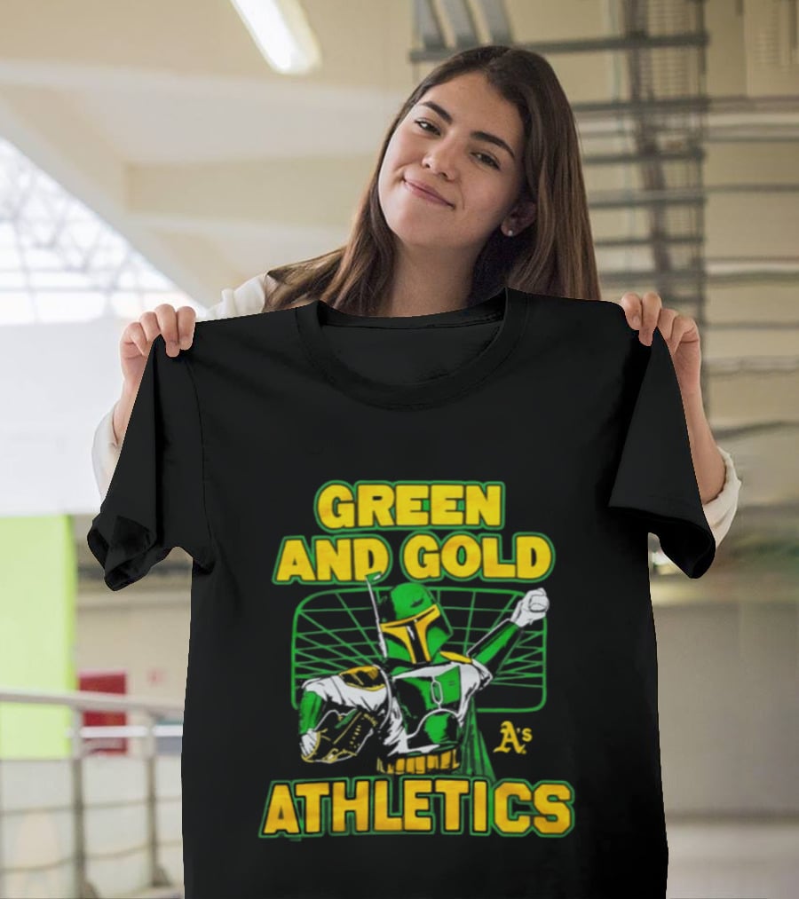 Green And Gold Athletics Dark Side Star Wars Bounty Hunter T-Shirt