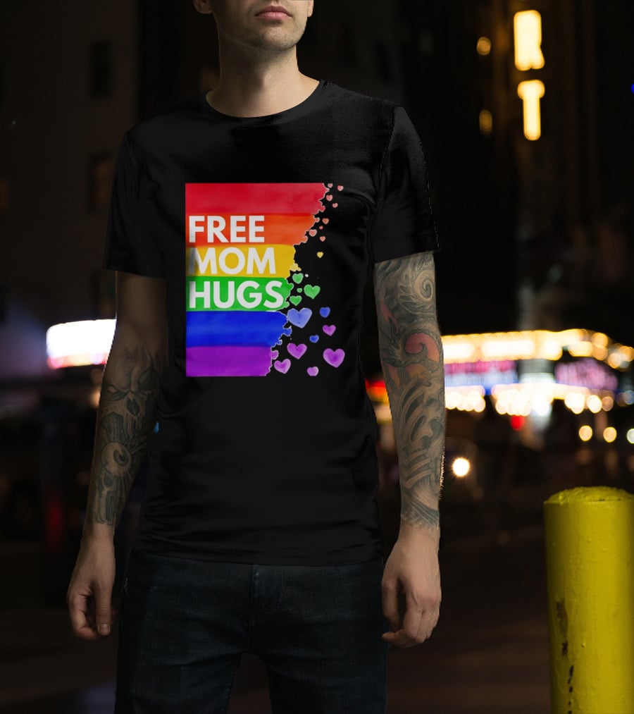 Free Mom Hugs Rainbow Hearts LGBTQ Pride Watercolor T-Shirt