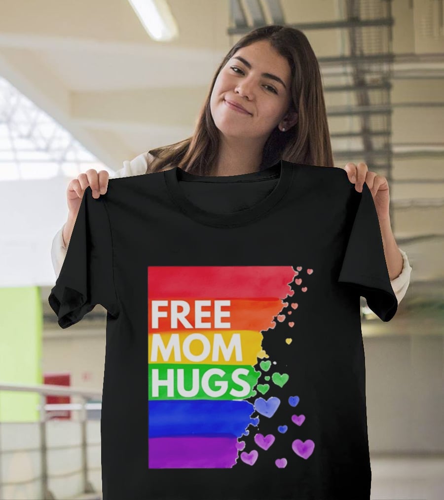 Free Mom Hugs Rainbow Hearts LGBTQ Pride Watercolor T-Shirt