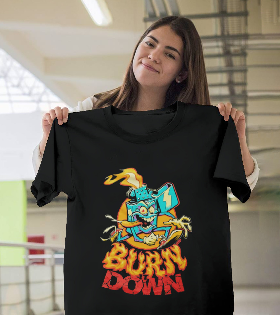 Burn It Down Lighter Mascot With Flames T-Shirt