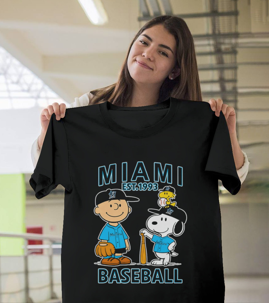 Charlie Brown Snoopy Woodstock Miami Baseball Est 1993 T-Shirt