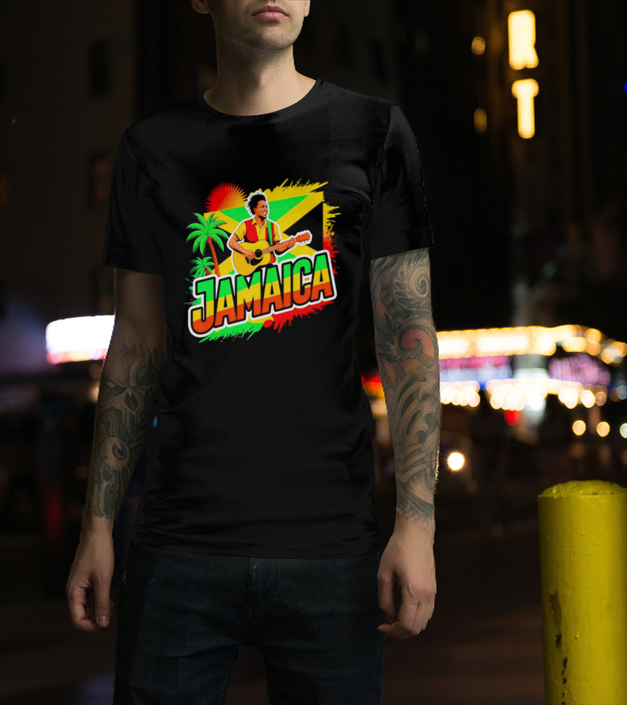 Jamaica Musician 2026 Vibrant Island Vibes Guitarist Flag T-Shirt