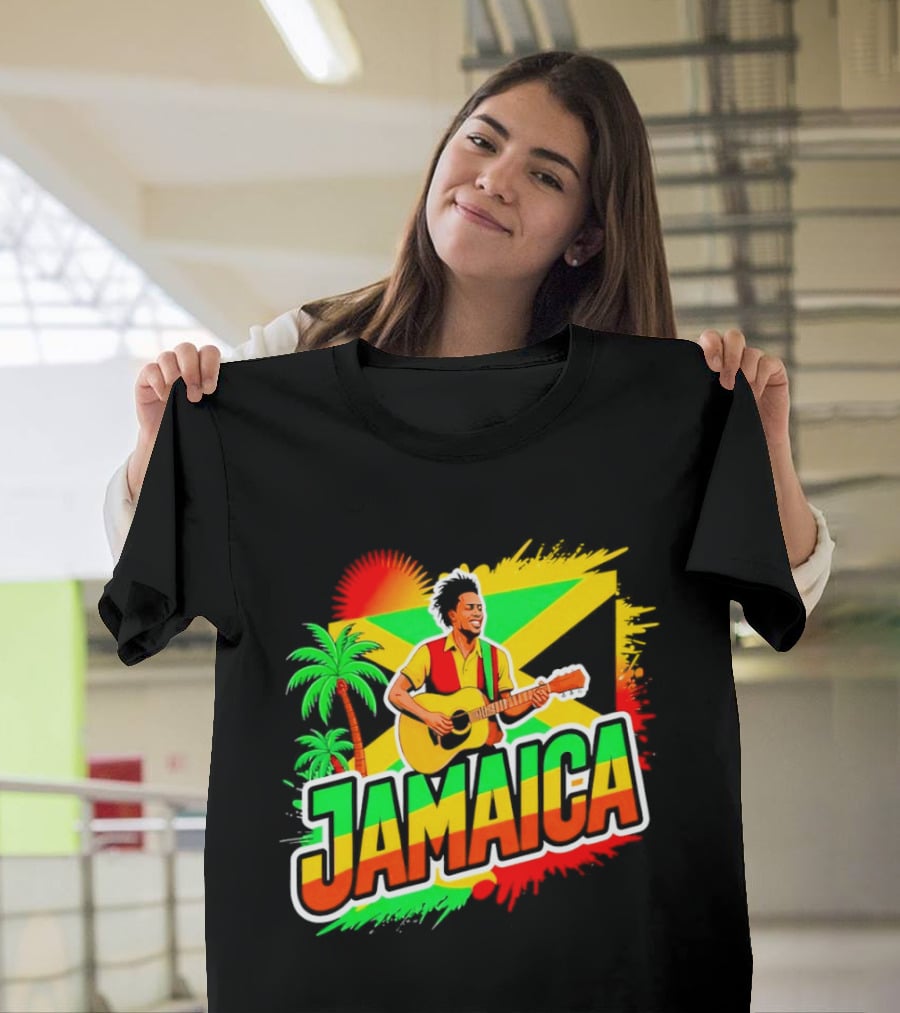 Jamaica Musician 2026 Vibrant Island Vibes Guitarist Flag T-Shirt
