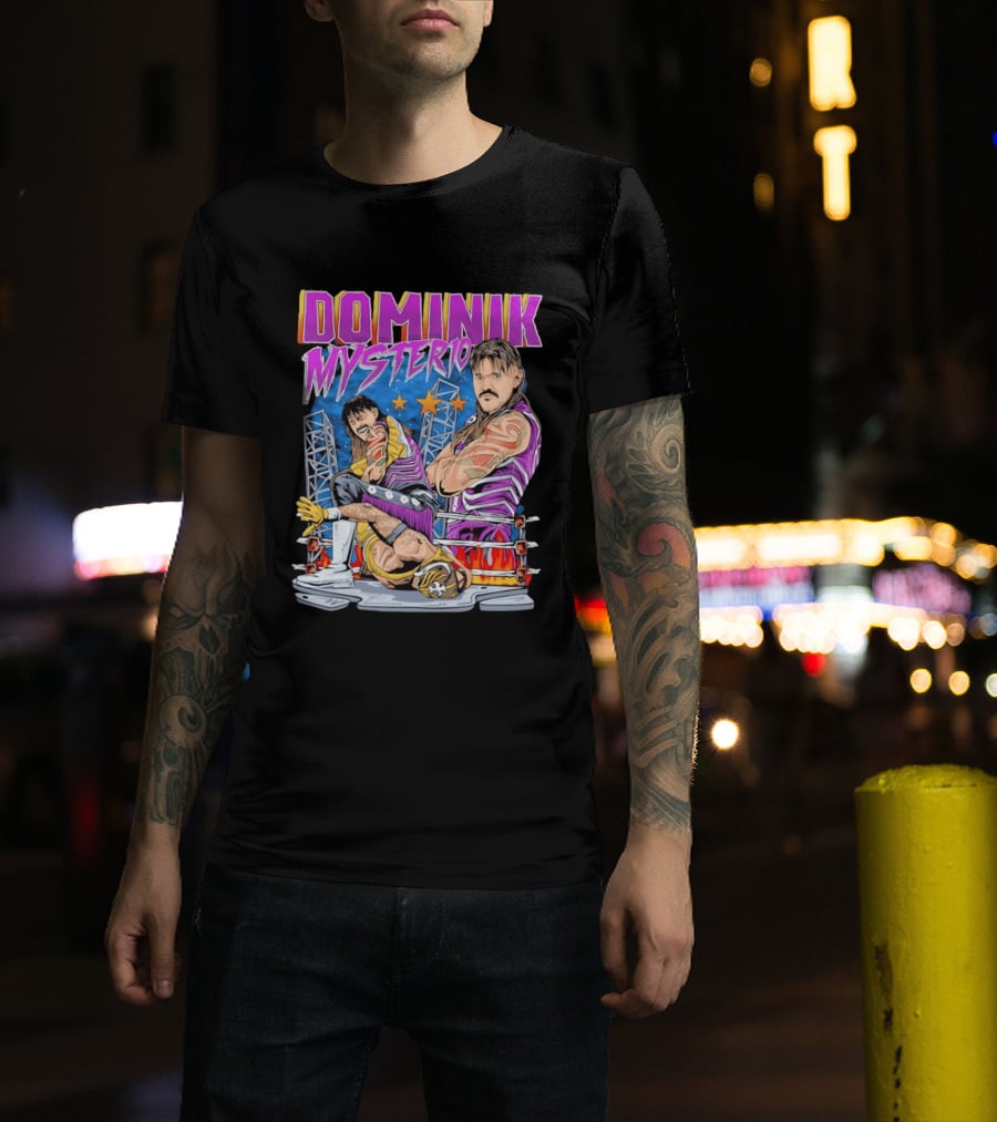 Dominik Mysterio Wrestling Match Illustration Purple Star T-Shirt