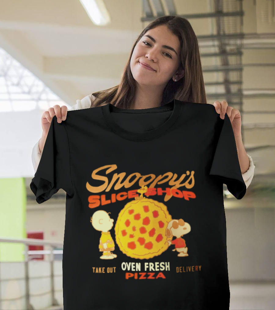 Snoopy's Slice Shop Oven Fresh Pizza Take Out Delivery T-Shirt
