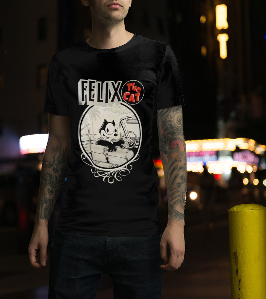 Felix The Cat Driving Car By Mister Cartoon With Palm Tree T-Shirt