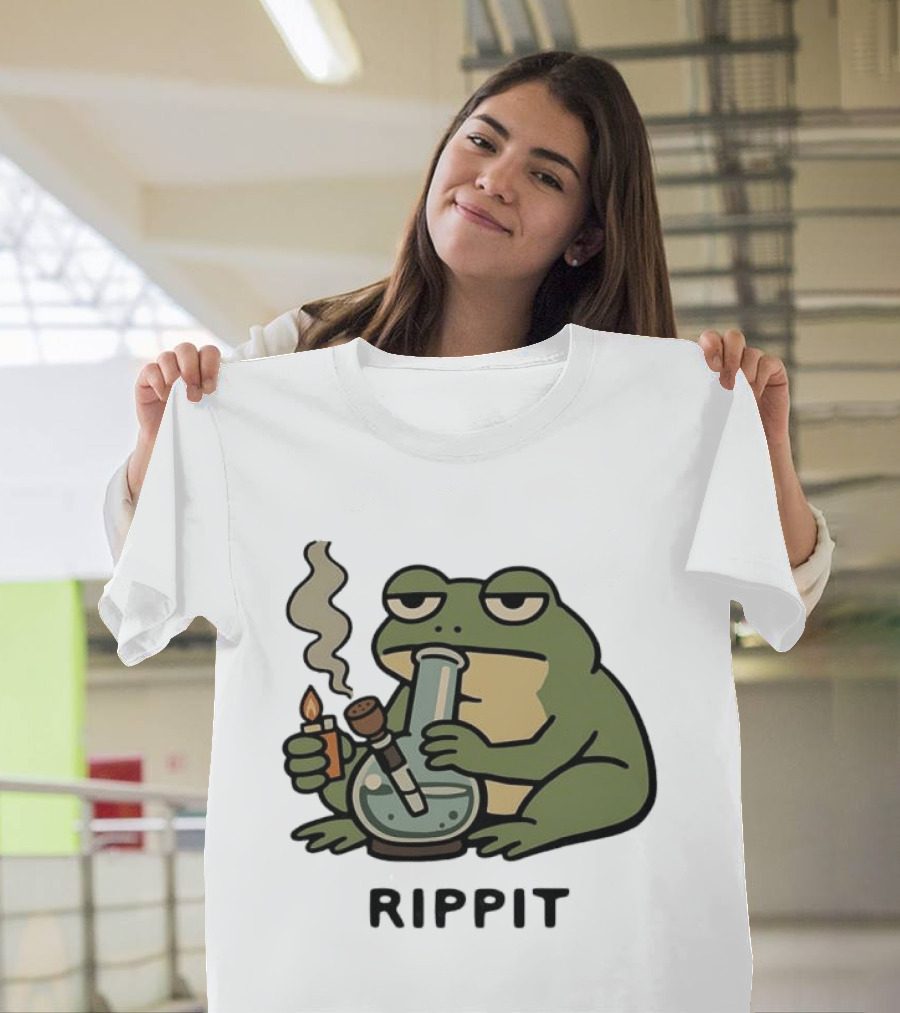 Rippit Frog Smoking Bong Meme Funny Cartoon T-Shirt