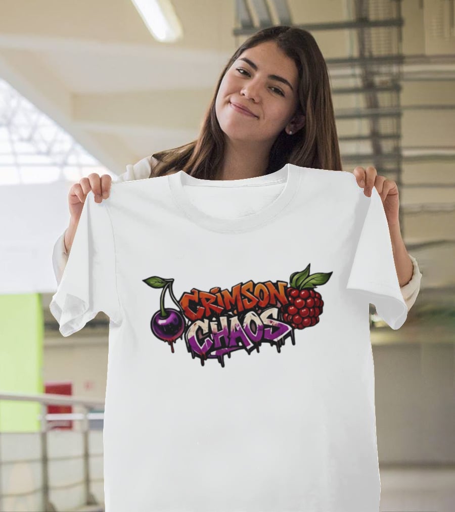 Crimson Chaos Fruits Cherry And Raspberry Graffiti T-Shirt