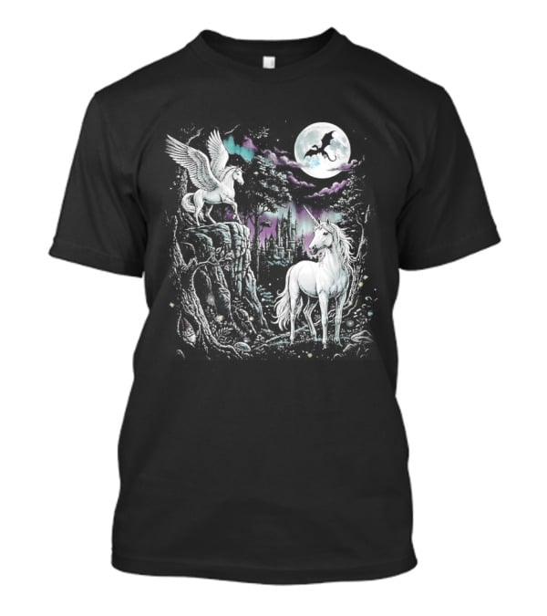 Fantasy Unicorn Neon Galaxy Moonlight Enchantment T-Shirt